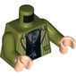 Torso, Striped Jacket, Black Vest, Dark Bluish Grey Shirt print, Olive Green Arms, Light Nougat Hands