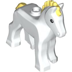 LEGO part 82445pr0002 Animal, Foal with Black Eyes, Bright Light Yellow Mane and Tail print in White