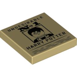 LEGO part 3068bpr0648 Tile 2 x 2 with 'Undesirable No. 1 Harry Potter' print in Brick Yellow/ Tan
