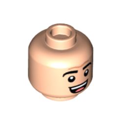 LEGO part 3626cpr3843 Minifig Head Michael Scott, Open Mouth Smile, Tongue, Teeth, Thick Black Eyebrows print in Light Nougat