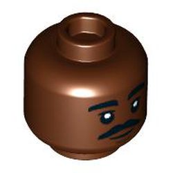 LEGO part 3626cpr3860 Minifig Head, Thick Black Eyebrows, Moustache print in Reddish Brown