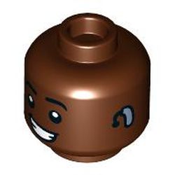 LEGO part 3626cpr3862 Minifig Head, Big Crooked Smile, Sand Blue Hearing Aid print in Reddish Brown