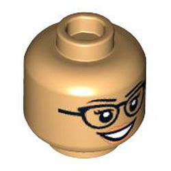 LEGO part 3626cpr3863 Minifig Head, Eyelashes, Black Glasses, Smile/Worried print in Warm Tan