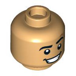 LEGO part 3626cpr3873 Minifig Head, Raised Eyebrow, Mean Smile print in Warm Tan