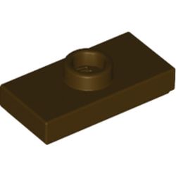 LEGO part 15573 Plate Special 1 x 2 with 1 Stud with Groove and Inside Stud Holder (Jumper) in Dark Brown