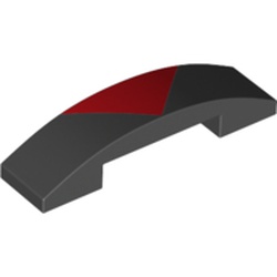 LEGO part 93273pr9991 Slope Curved 4 x 1 Double with No Studs and Red Triangle Print in Black