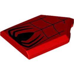 LEGO part 22385pr9965 Tile Special 2 x 3 Pentagonal with Black Spider and Webbing Print in Bright Red/ Red