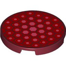LEGO part 67095pr0026 Tile Round 3 x 3 with Red and Bright Pink Hexagons Print in Dark Red