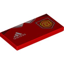 LEGO part 87079pr0288 Tile 2 x 4 with 'Adidas', Manchester Symbol print in Bright Red/ Red