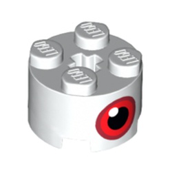 LEGO part 3941pr9999 Brick Round 2 x 2 with Axle Hole, Red and Dark Red Eye Print in White