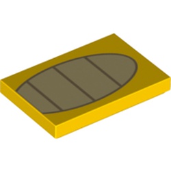 LEGO part 26603pr0093 Tile 2 x 3 with Tan Stripes in Oval Print (Koopa Stomach) in Bright Yellow/ Yellow