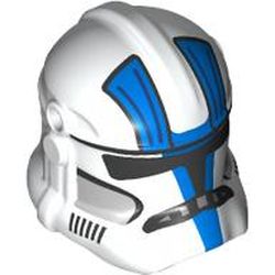 LEGO part 2019pr0004 Helmet Clone Trooper Phase 2, Closed Front, Holes for Visor with Blue Markings print in White