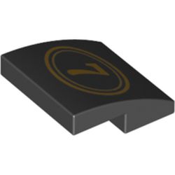 LEGO part 15068pr0062 Slope Curved 2 x 2 x 2/3 with Gold '7' in Double Circle print in Black