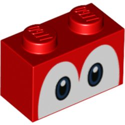 LEGO part 3004pr0056 Brick 1 x 2 with Blue Eyes (Yoshi) Print in Bright Red/ Red