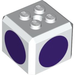LEGO part 66855pr0009 Brick Special Cube with 2 x 2 Studs on Top, and Dark Purple Circles Print in White