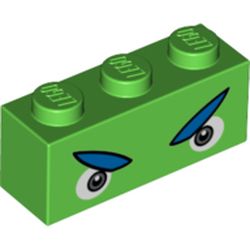 LEGO part 3622pr0066 Brick 1 x 3 with Gray Eyes with Angry Blue Eyebrows Print in Bright Green