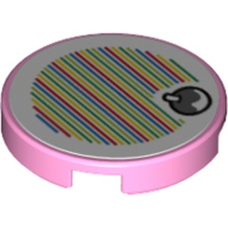 LEGO part 14769pr0152 Tile Round 2 x 2 with Bottom Stud Holder with Yoshi Fruit and Barcode Print (Sticker) in Light Purple/ Bright Pink