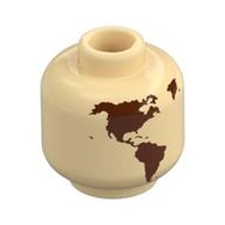 Minifig Head (No Face), Reddish Brown World Map with Japan, Hawaii print