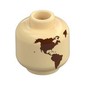 Minifig Head (No Face), Reddish Brown World Map with Japan, Hawaii print