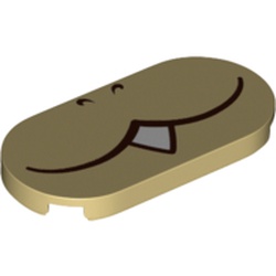 LEGO part 66857pr0027 Tile Round 2 x 4 with Mouth, Single Tooth/Fang print in Brick Yellow/ Tan