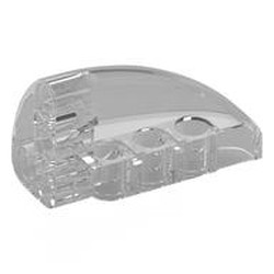 LEGO part  SHELL 3X5X2, W/ CROSS HOLE, RIGHT in Transparent/ Trans-Clear
