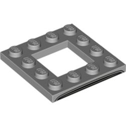 LEGO part 64799pr0001 Plate Special 4 x 4 with 2 x 2 Cutout with Car Grill print in Medium Stone Grey/ Light Bluish Gray