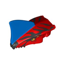 LEGO part 1582pr0001 Creature Body Part, Toruk Head Upper Jaw with Black Markings, Large Blue Sail Fin print in Bright Red/ Red