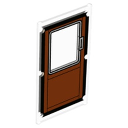 LEGO part 57895pr0022 Glass for Window 1 x 4 x 6 with Reddish Brown Door Print in Transparent/ Trans-Clear