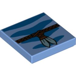 LEGO part 3068bpr0654 Tile 2 x 2 with Dark Azure Shapes, Rope with 2 Feathers print in Medium Blue