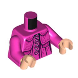 LEGO part 973c36h02pr6302 Torso Jacket with Collar, 4 Large Buttons on Front, 2 Buttons on Back print, Dark Pink Arms, Light Nougat Hands in Bright Purple/ Dark Pink