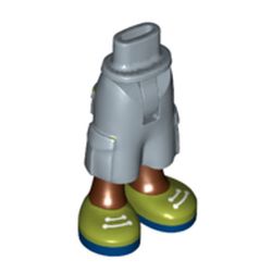 LEGO part 26490c01pr0010 Minidoll Hips and Cargo Pants with Large Pockets and Reddish Brown Legs and Olive Green Shoes, Dark Blue Soles, White Laces print in Sand Blue