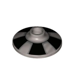 LEGO part 4740pr0023 Dish 2 x 2 Inverted [Radar] with Black Stripes/Spokes print in Cool Silver Drum Lacquered/ Metallic Silver