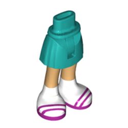 LEGO part 92820c01pr0023 Minidoll Hips and Short Skirt with Warm Tan Legs, White Socks,Magnet Sandals print in Bright Bluish Green/ Dark Turquoise