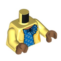 LEGO part 973c44h23pr6335 Torso, Jacket, Blue Shirt with Knot print, Bright Light Yellow Arms, Medium Nougat Hands in Cool Yellow/ Bright Light Yellow