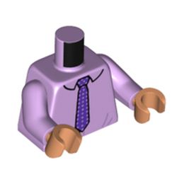 LEGO part 973c39h13pr6337 Torso, Shirt, Dark Purple Dotted Tie, Lavender Arms, Nougat Hands in Lavender
