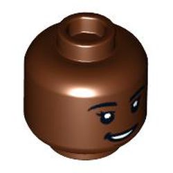 LEGO part 3626cpr3877 Minifig Head, Smile with Teeth/Worried print in Reddish Brown