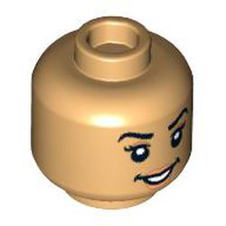 LEGO part 3626cpr3874 Minifig Head, Raised Eyebrows, Questioning Look/Smile print in Warm Tan