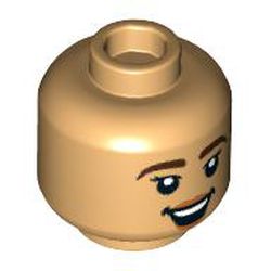 LEGO part 3626cpr3879 Minifig Head, Open Mouth Smile/Crooked Smirk print in Warm Tan