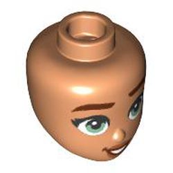 LEGO part 92198pr0363 Minidoll Head with Reddish Brown Eyebrows, Olive Green Eyes print in Nougat
