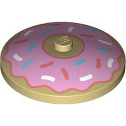 LEGO part 3960pr0052 Dish 4 x 4 Inverted with Pink Glazed Donut, Sprinkles print in Brick Yellow/ Tan