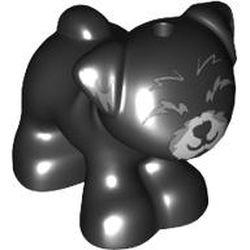 LEGO part 24111pr0038 Animal, Dog, Pug - Standing with Light Bluish Grey Mouth, Dark Bluish Grey Closed Eyes print in Black