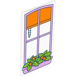 LEGO part 57895pr0023 Glass for Window 1 x 4 x 6 with Lavender Window, Orange Curtain, Plants print in Transparent/ Trans-Clear