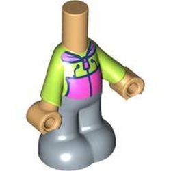 LEGO part 66409pr0015 Microdoll Body Pants with Lime/Dark Pink Shirt print, Warm Tan Hand and Neck in Sand Blue
