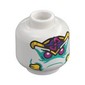 Minifig Head Yellow Tusk Elephant, Dark Turquoise Markings, Yellow, Dark Purple, and Dark Pink Headband, Magenta Eyes print
