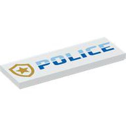 LEGO part 69729pr0019 Tile 1 x 4 with Gold Badge, Blue 'POLICE' print in White