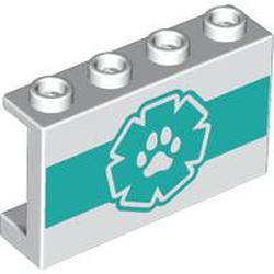 LEGO part 14718pr0012 Panel 1 x 4 x 2 with Side Supports with Dark Turquoise Animal Medic Logo print in White