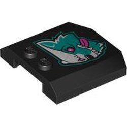 LEGO part 45677pr0022 Slope Curved 4 x 4 x 2/3 Triple Curved with 2 Studs, Dark Turquoise Wolf Head Print in Black