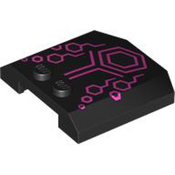 LEGO part 45677pr0021 Slope Curved 4 x 4 x 2/3 Triple Curved with 2 Studs, Dark Pink Hegaons Print in Black