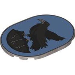 LEGO part 65474pr0012 Tile 6 x 8 with Rounded Corners with Ravenclaw Crest print in Silver Metallic/ Flat Silver