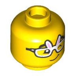LEGO part 3626cpr3912 Minifig Head Bunny Glasses, Wink, Smile print in Bright Yellow/ Yellow